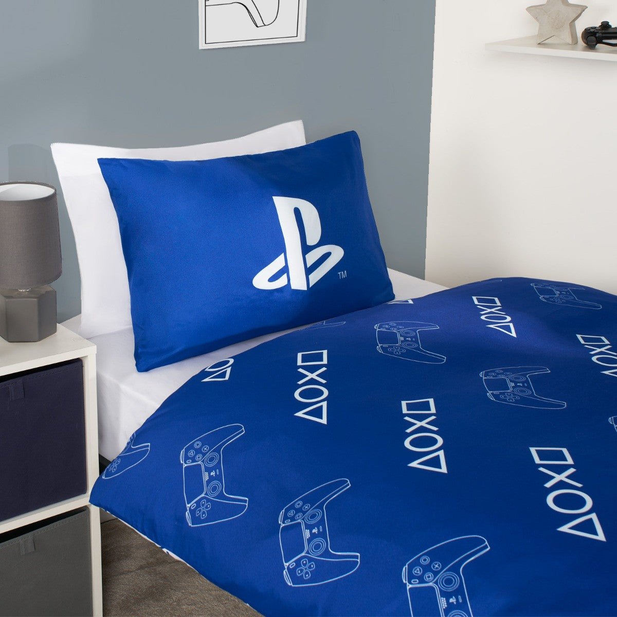 PlayStation Reversible Duvet Set - Blue/White - Erne Deals